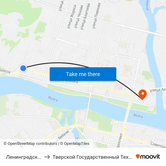 Ленинградская Застава to Тверской Государственный Технический Университет map