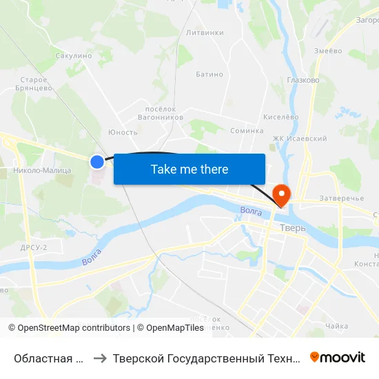 Областная Больница to Тверской Государственный Технический Университет map