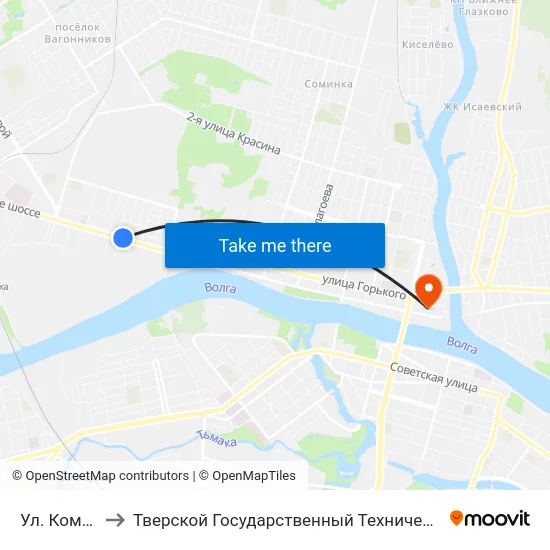 Ул. Комарова to Тверской Государственный Технический Университет map