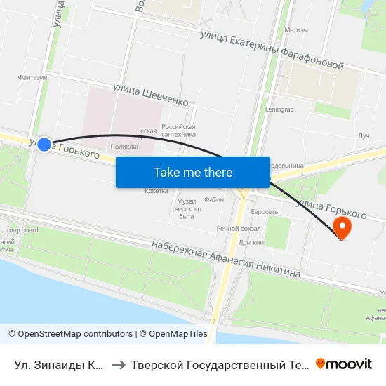 Ул. Зинаиды Конопляновой to Тверской Государственный Технический Университет map