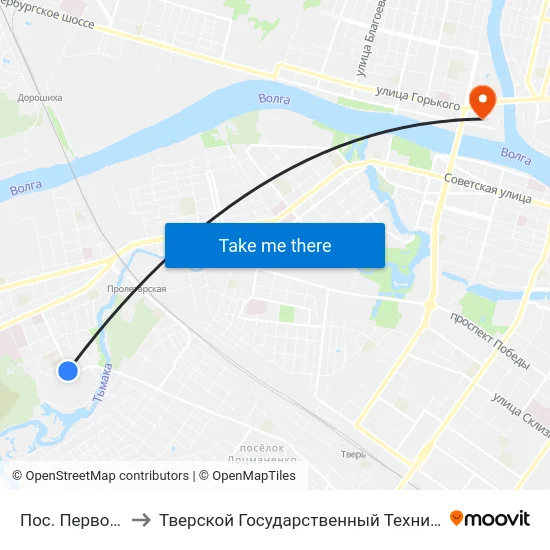 Пос. Первомайский to Тверской Государственный Технический Университет map