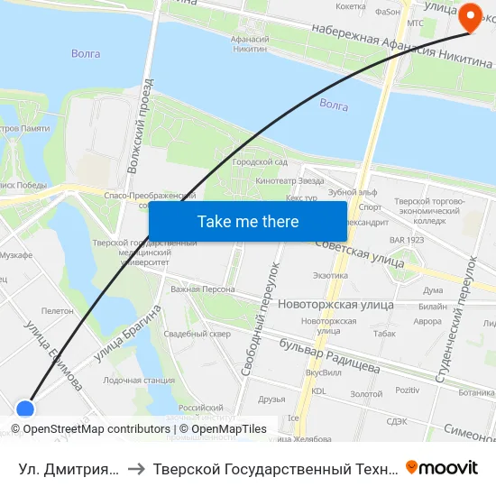 Ул. Дмитрия Донского to Тверской Государственный Технический Университет map