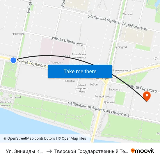 Ул. Зинаиды Конопляновой to Тверской Государственный Технический Университет map