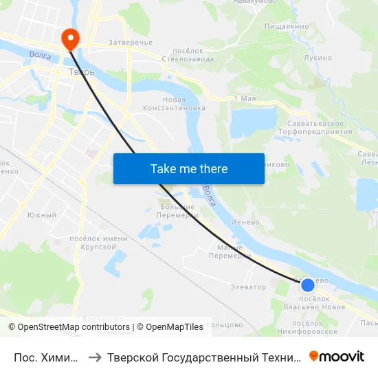 Пос. Химинститута to Тверской Государственный Технический Университет map