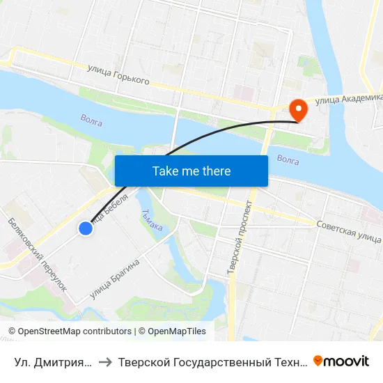 Ул. Дмитрия Донского to Тверской Государственный Технический Университет map