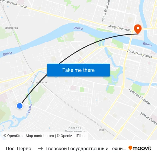Пос. Первомайский to Тверской Государственный Технический Университет map