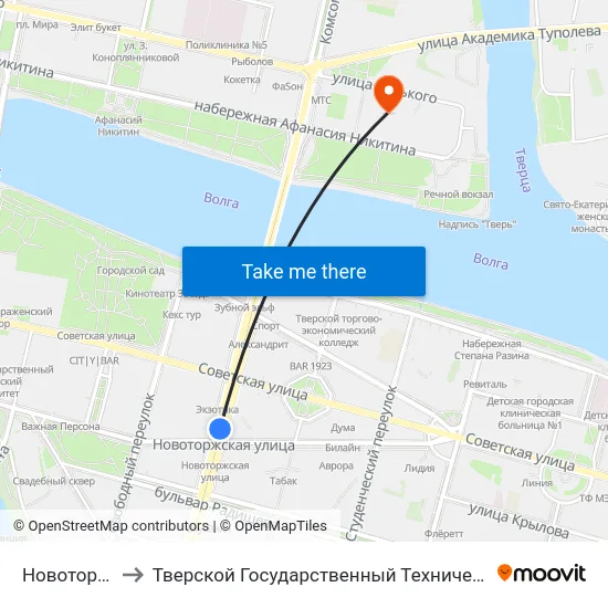 Новоторжская to Тверской Государственный Технический Университет map