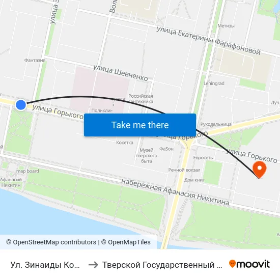Ул. Зинаиды Конноплянниковой to Тверской Государственный Технический Университет map