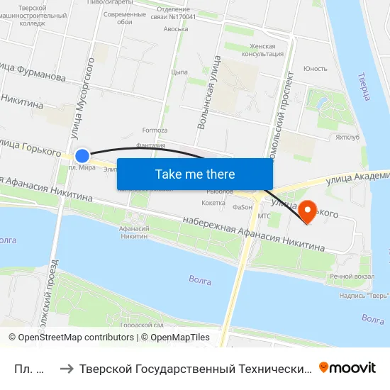 Пл. Мира to Тверской Государственный Технический Университет map