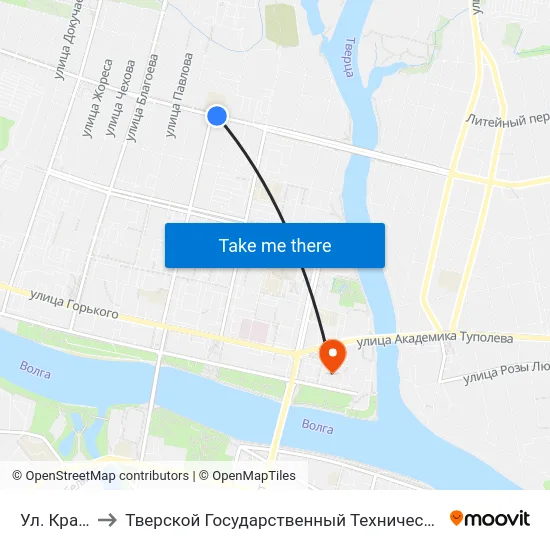 Ул. Красина to Тверской Государственный Технический Университет map