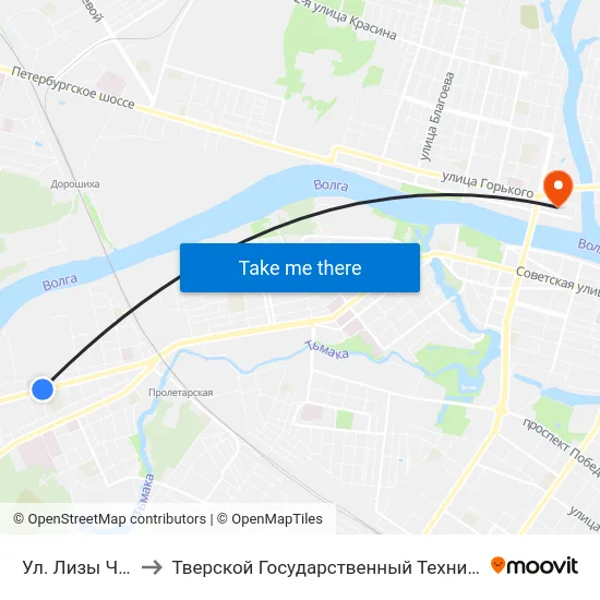 Ул. Лизы Чайкиной to Тверской Государственный Технический Университет map