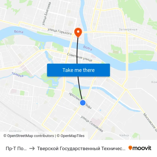 Пр-Т Победы to Тверской Государственный Технический Университет map