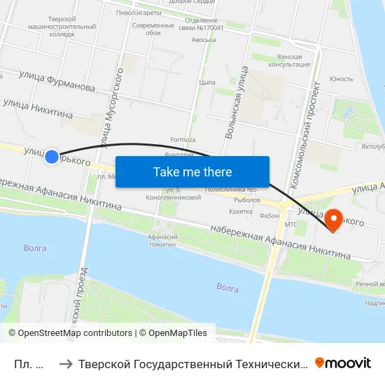 Пл. Мира to Тверской Государственный Технический Университет map
