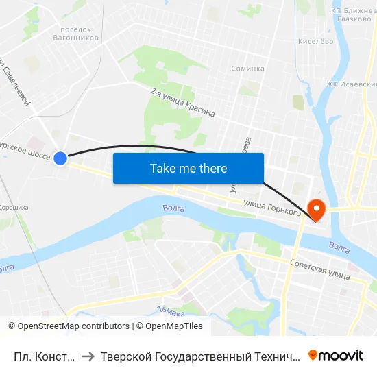 Пл. Конституции to Тверской Государственный Технический Университет map