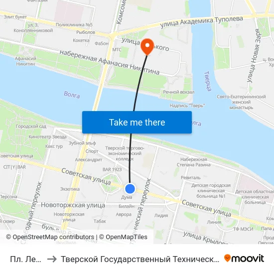 Пл. Ленина to Тверской Государственный Технический Университет map