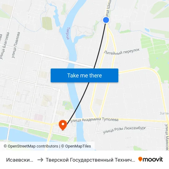 Исаевский Ручей to Тверской Государственный Технический Университет map