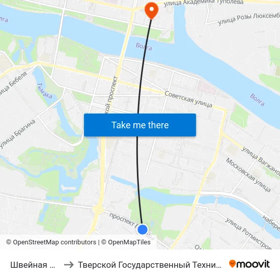 Швейная Фабрика to Тверской Государственный Технический Университет map
