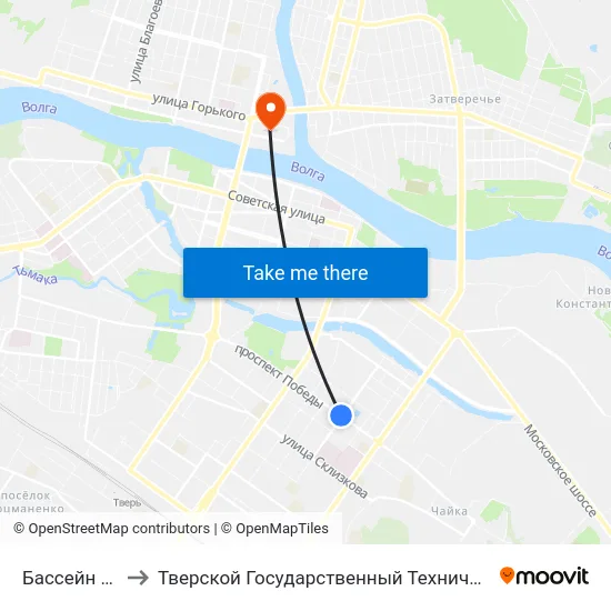 Бассейн Радуга to Тверской Государственный Технический Университет map