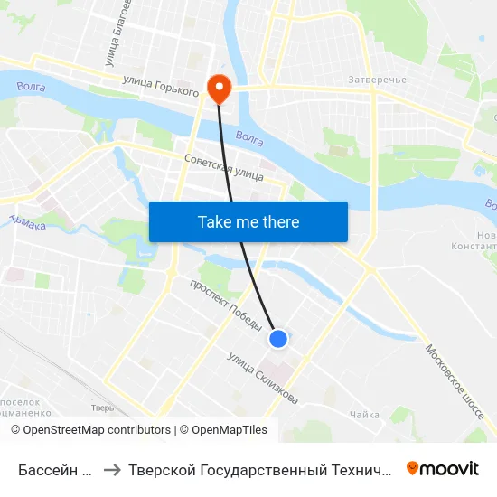 Бассейн Радуга to Тверской Государственный Технический Университет map