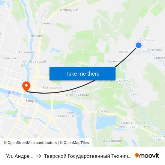 Ул. Андреевская to Тверской Государственный Технический Университет map