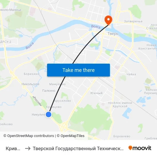 Кривцово to Тверской Государственный Технический Университет map