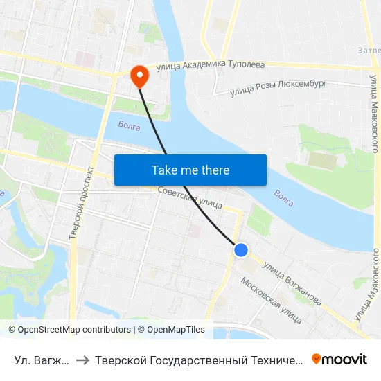 Ул. Вагжанова to Тверской Государственный Технический Университет map