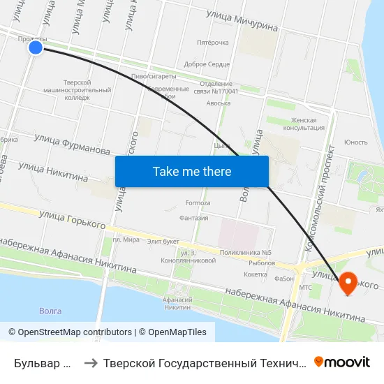 Бульвар Шмидта to Тверской Государственный Технический Университет map