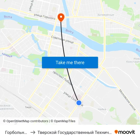 Горбольница №6 to Тверской Государственный Технический Университет map