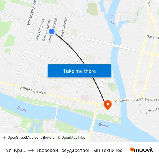 Ул. Красина to Тверской Государственный Технический Университет map