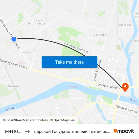 М-Н Юность to Тверской Государственный Технический Университет map