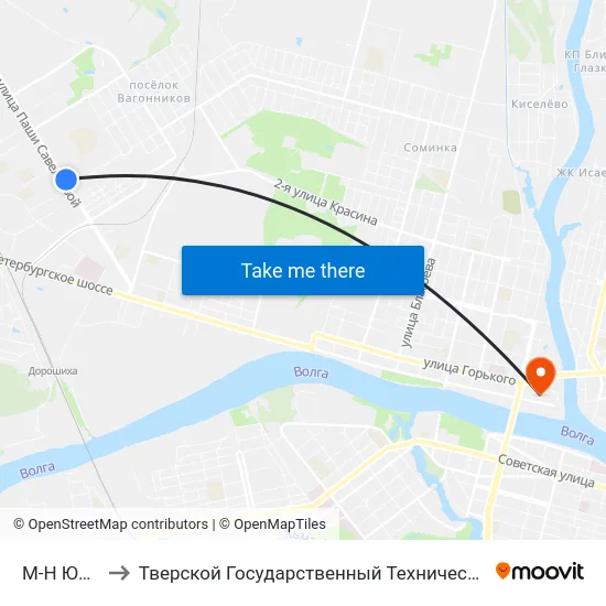 М-Н Юность to Тверской Государственный Технический Университет map