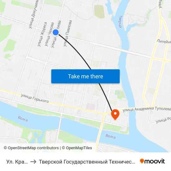 Ул. Красина to Тверской Государственный Технический Университет map