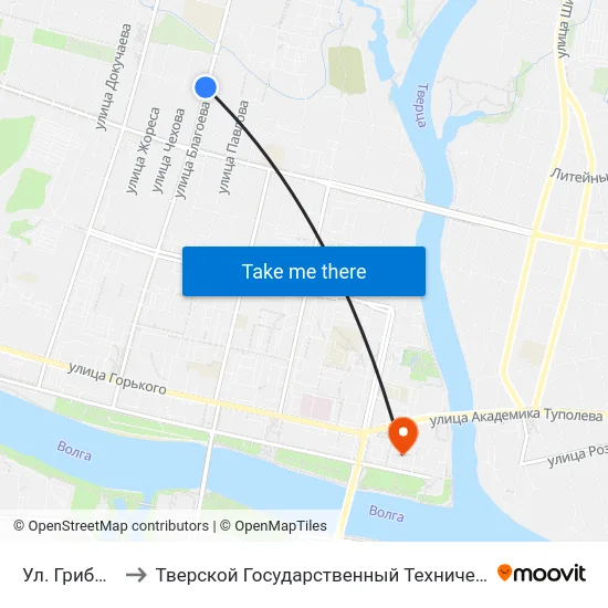 Ул. Грибоедова to Тверской Государственный Технический Университет map