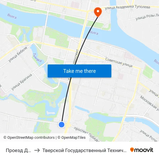 Проезд Дарвина to Тверской Государственный Технический Университет map