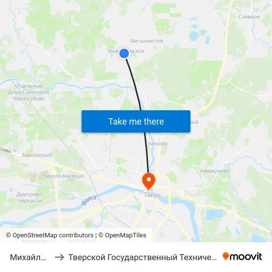 Михайловское to Тверской Государственный Технический Университет map
