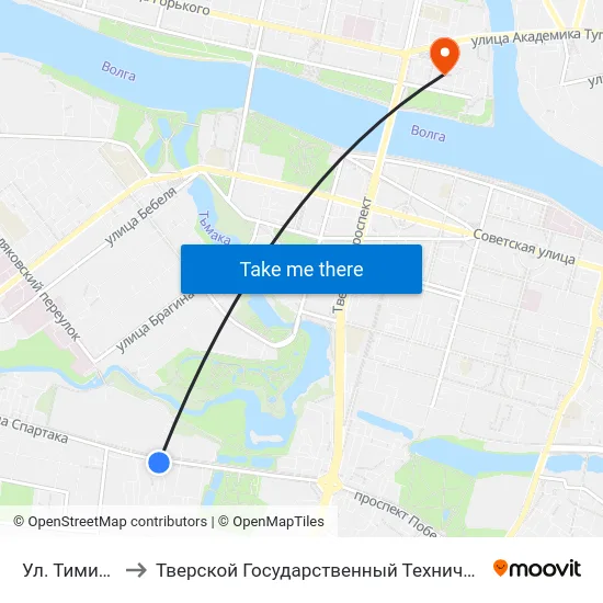 Ул. Тимирязева to Тверской Государственный Технический Университет map
