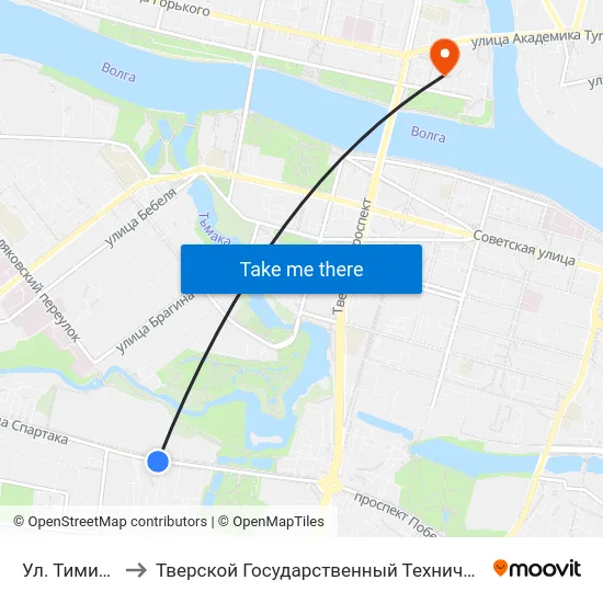 Ул. Тимирязева to Тверской Государственный Технический Университет map