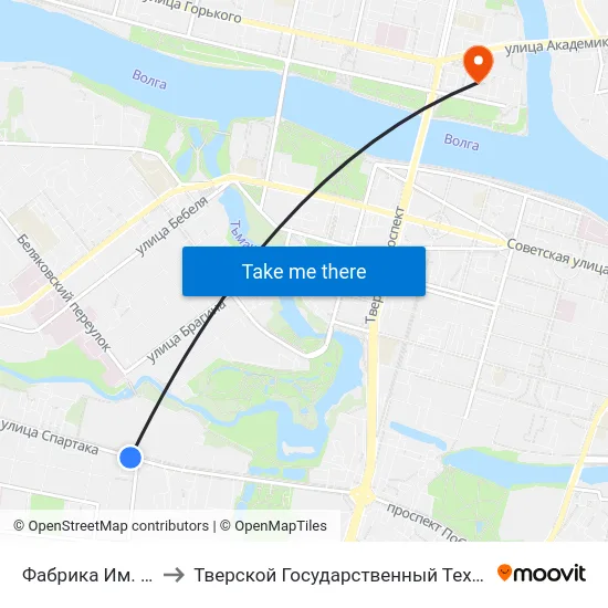 Фабрика Им. Вагжанова to Тверской Государственный Технический Университет map