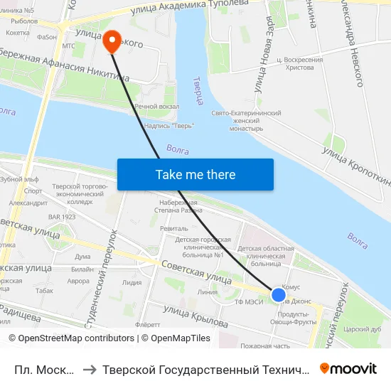 Пл. Московская to Тверской Государственный Технический Университет map