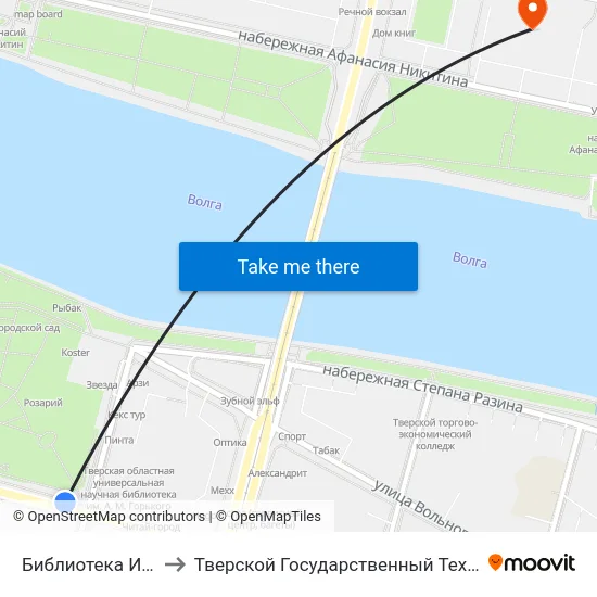 Библиотека Им. Горького to Тверской Государственный Технический Университет map