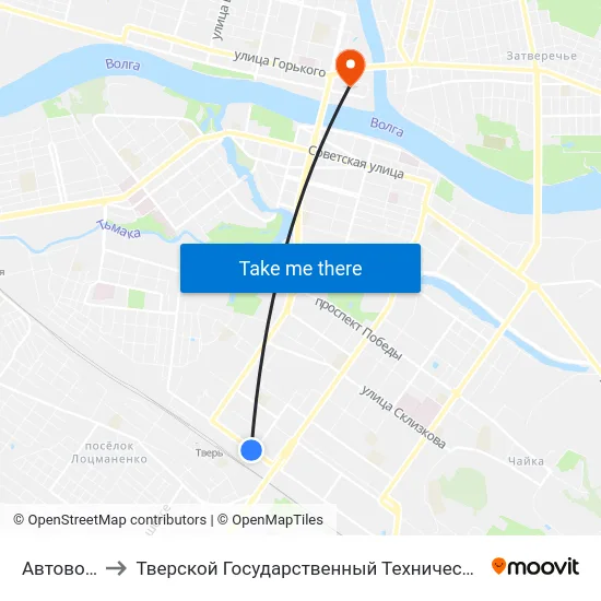 Автовокзал to Тверской Государственный Технический Университет map
