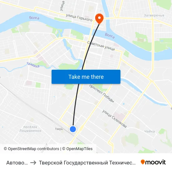 Автовокзал to Тверской Государственный Технический Университет map
