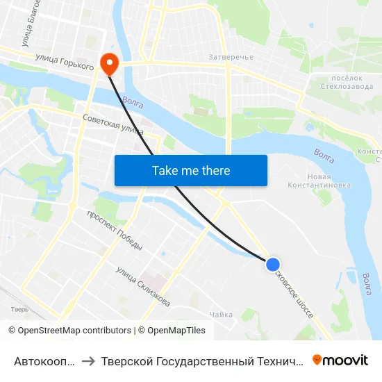 Автокооператив to Тверской Государственный Технический Университет map