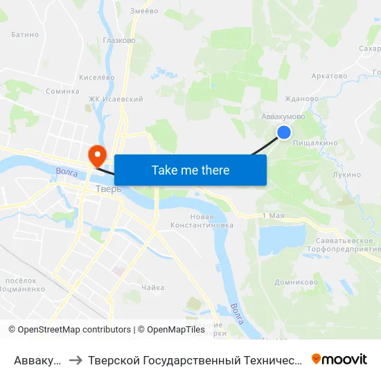 Аввакумово to Тверской Государственный Технический Университет map