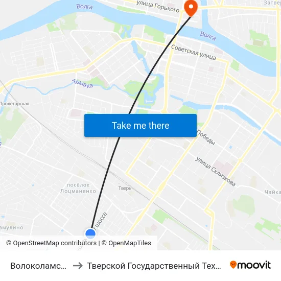 Волоколамское Шоссе to Тверской Государственный Технический Университет map