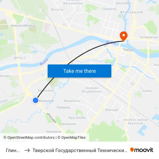 Глинково to Тверской Государственный Технический Университет map