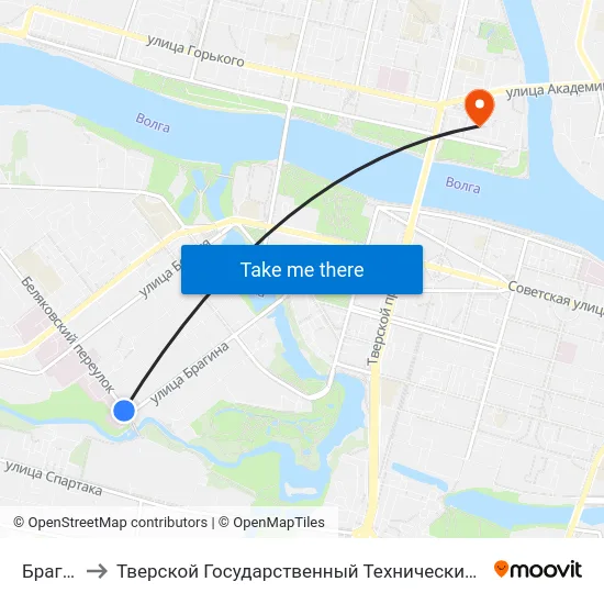 Брагина to Тверской Государственный Технический Университет map