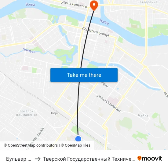 Бульвар Гусева to Тверской Государственный Технический Университет map