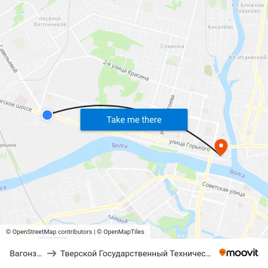 Вагонзавод to Тверской Государственный Технический Университет map
