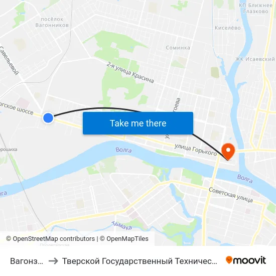 Вагонзавод to Тверской Государственный Технический Университет map